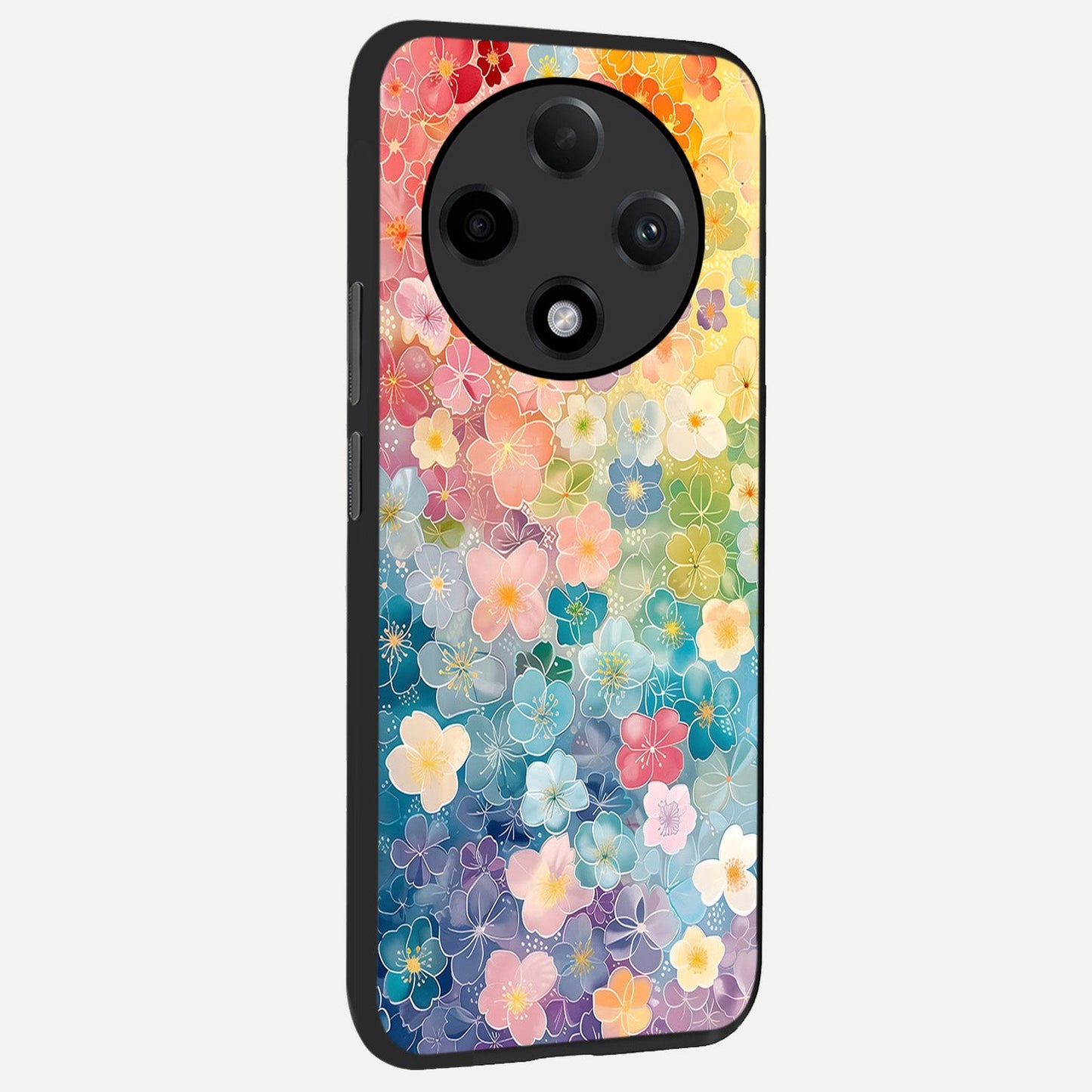  Rainbow Blossom Burst back cover For Oppo F27 Pro Plus slim fit glass case with vibrant aesthetic design