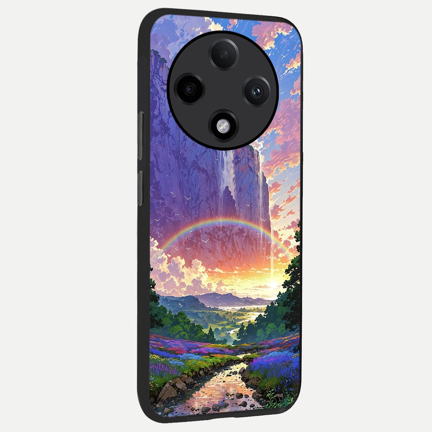  Rainbow Valley Dream back cover For Oppo F27 Pro Plus slim fit glass case with vibrant aesthetic design