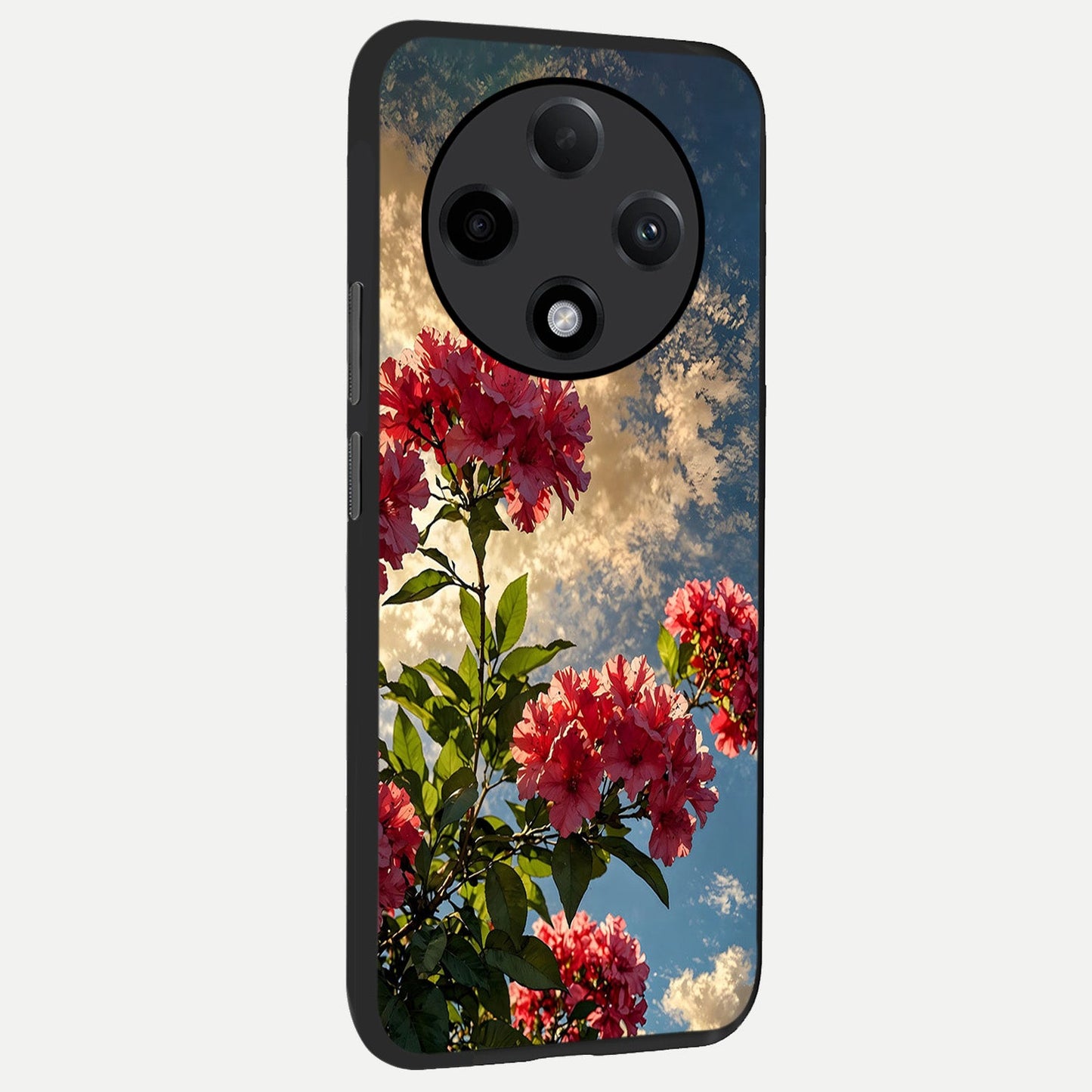  Red Bloom Skies back cover For Oppo F27 Pro Plus slim fit glass case with vibrant aesthetic design
