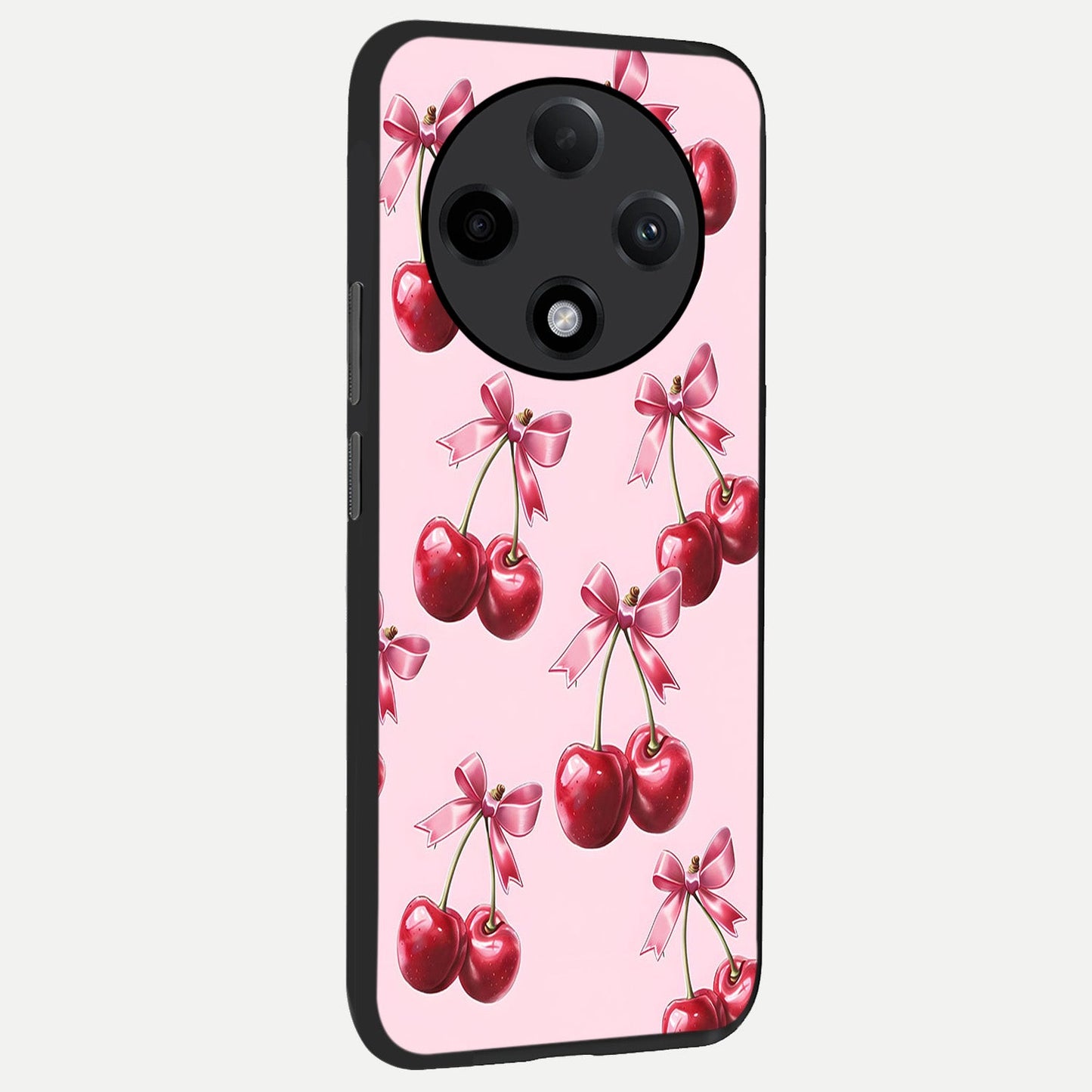  Red Cherries Pattern back cover For Oppo F27 Pro Plus slim fit glass case with vibrant aesthetic design