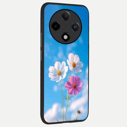  Tripple Flowers With Sky back cover For Oppo F27 Pro Plus slim fit glass case with vibrant aesthetic design