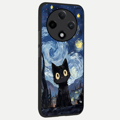  Van Gogh Cat back cover For Oppo F27 Pro Plus slim fit glass case with vibrant aesthetic design