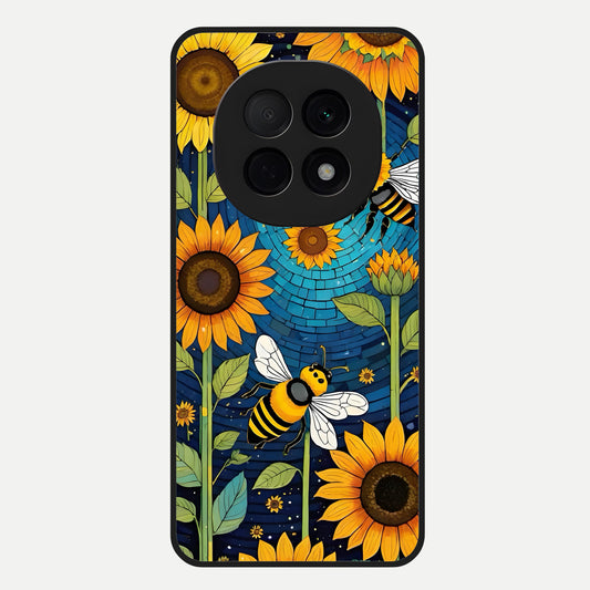  Bees And Sunflowers Glass Case For Oppo F29 Pro 5G back cover – full design glossy printed glass finish