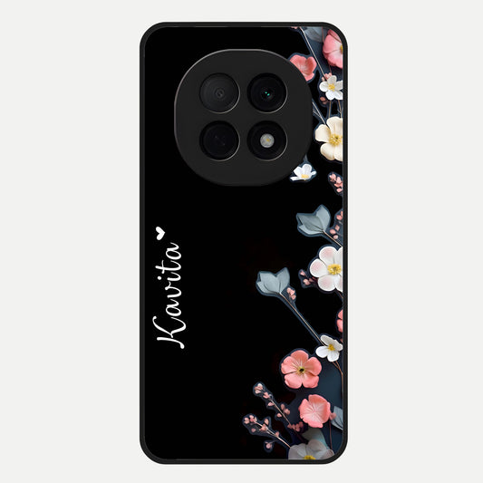  Black Elegance Floral Custom Name Glass Case For Oppo F29 Pro 5G back cover – full design glossy printed glass finish