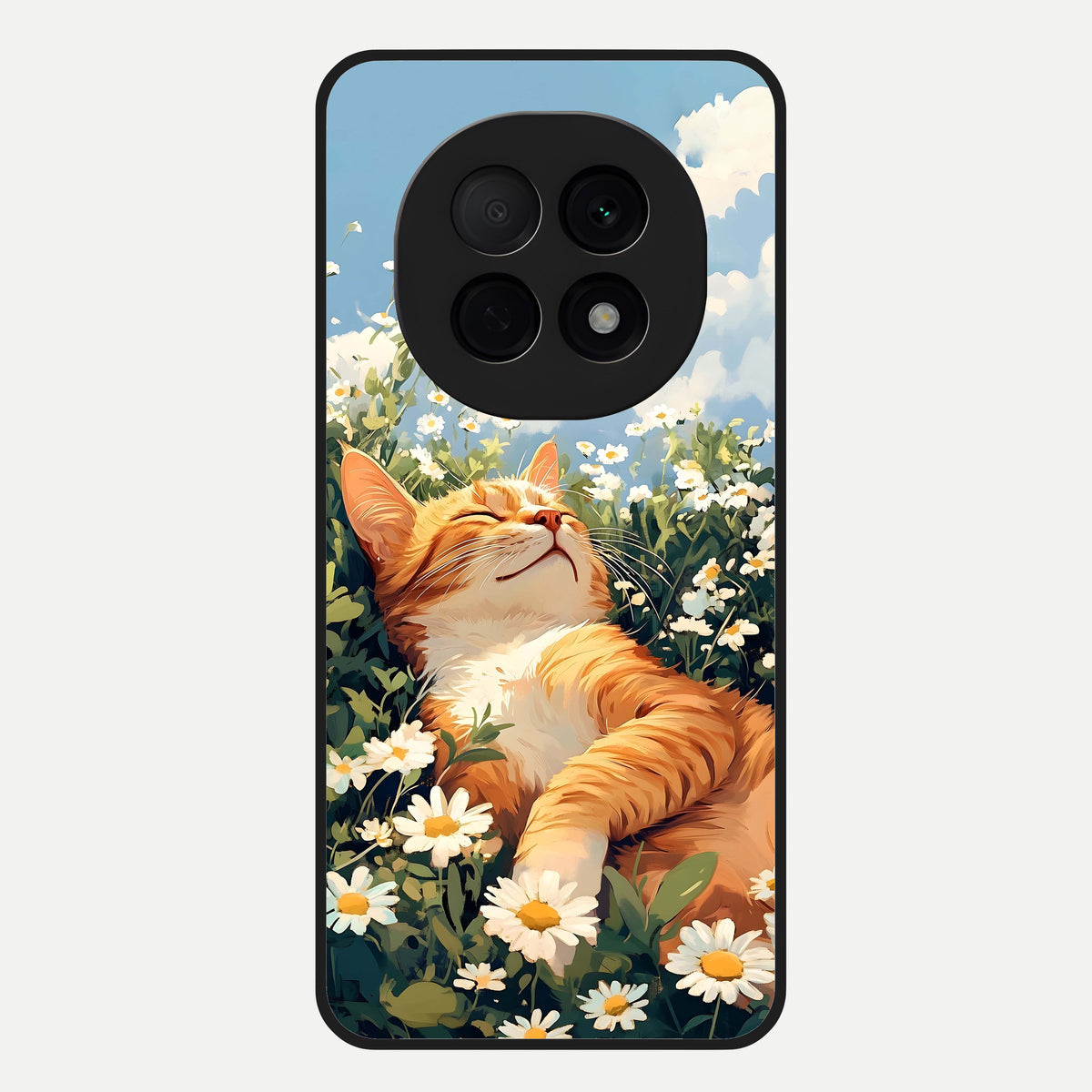  Cat And Flowers View Glass Case For Oppo F29 Pro 5G back cover – full design glossy printed glass finish