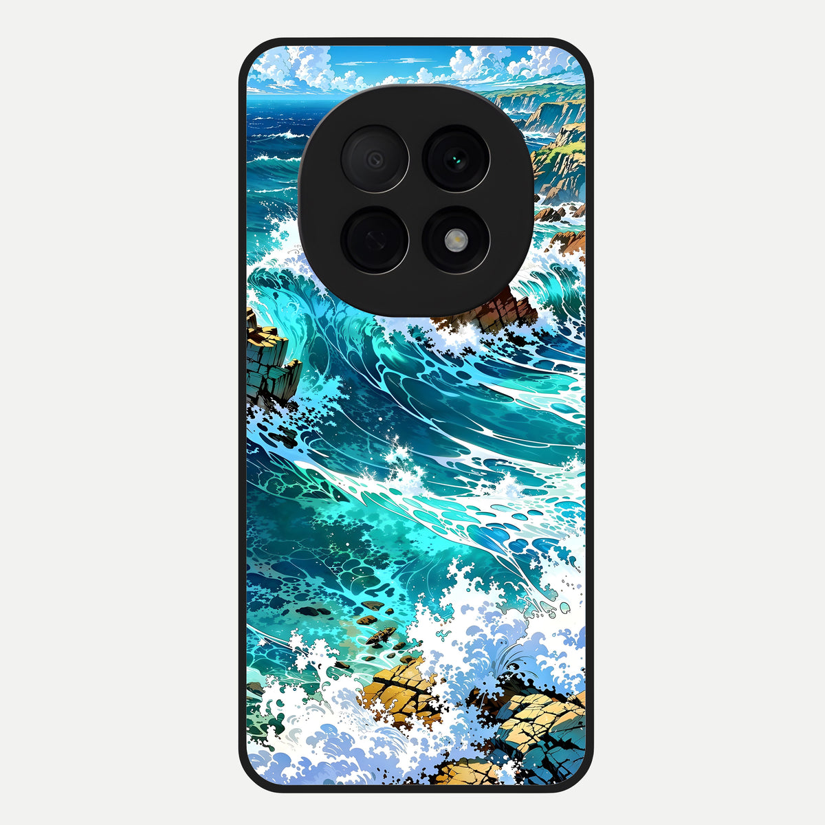 Coastal Blue Waves Glass Case For Oppo F29 Pro 5G back cover – full design glossy printed glass finish