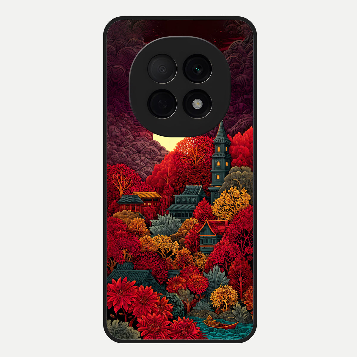  Scarlet Autumn Temple Glass Case For Oppo F29 Pro 5G back cover – full design glossy printed glass finish