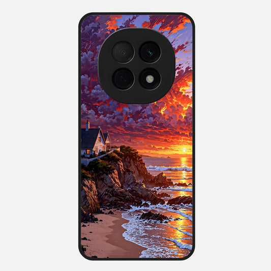  Sunset House By Sea Glass Case For Oppo F29 Pro 5G back cover – full design glossy printed glass finish