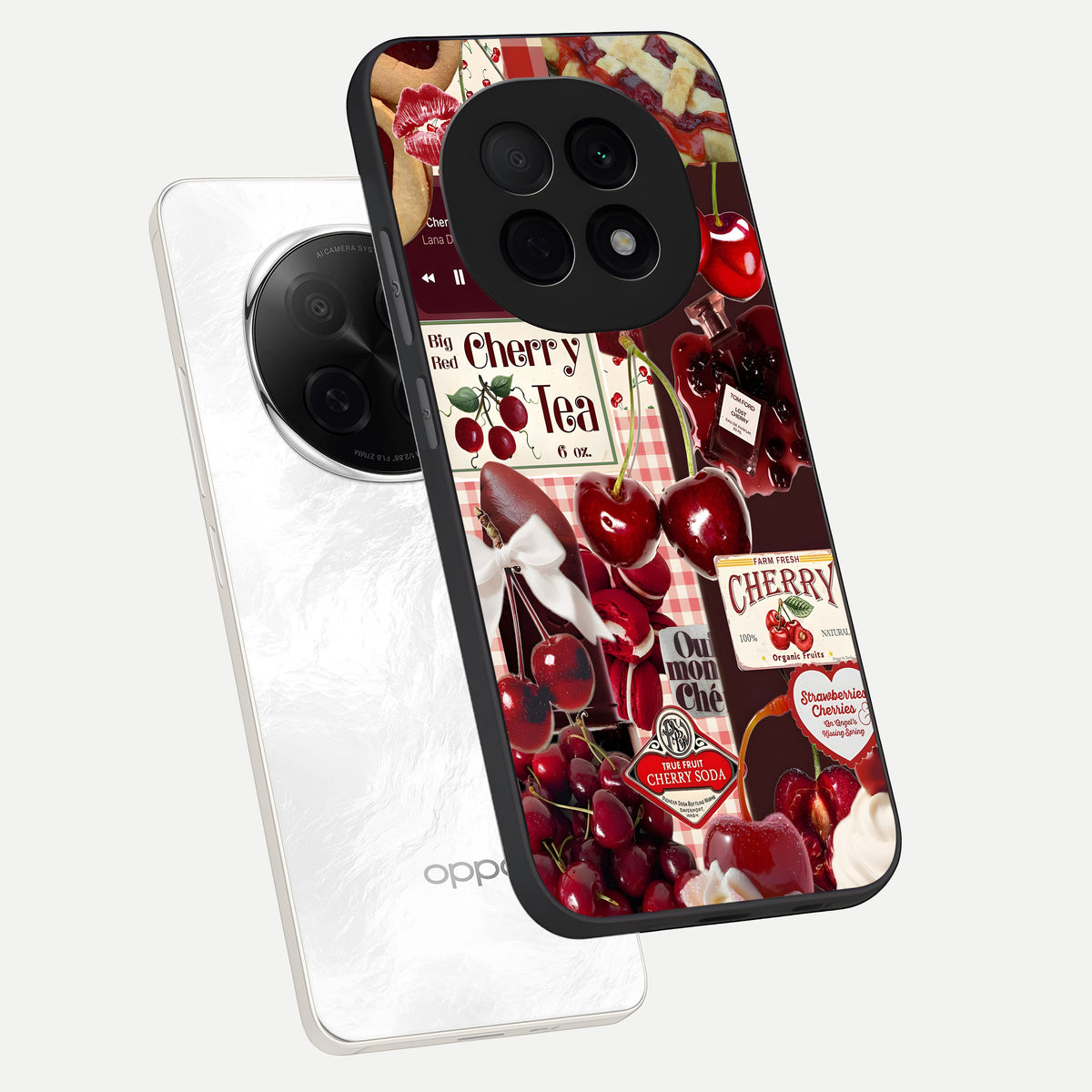  Aesthetic Cherry Tea phone case For Oppo F29 Pro 5G showing premium glass back cover with detailed artwork