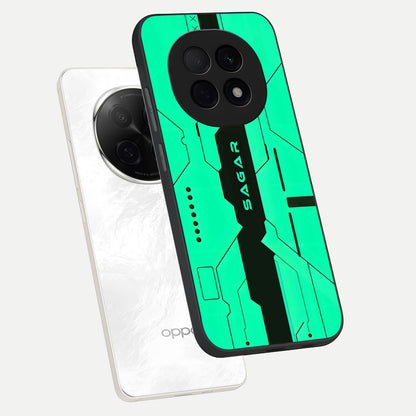  Aqua Tech CYBERPUNK Custom Name phone case For Oppo F29 Pro 5G showing premium glass back cover with detailed artwork