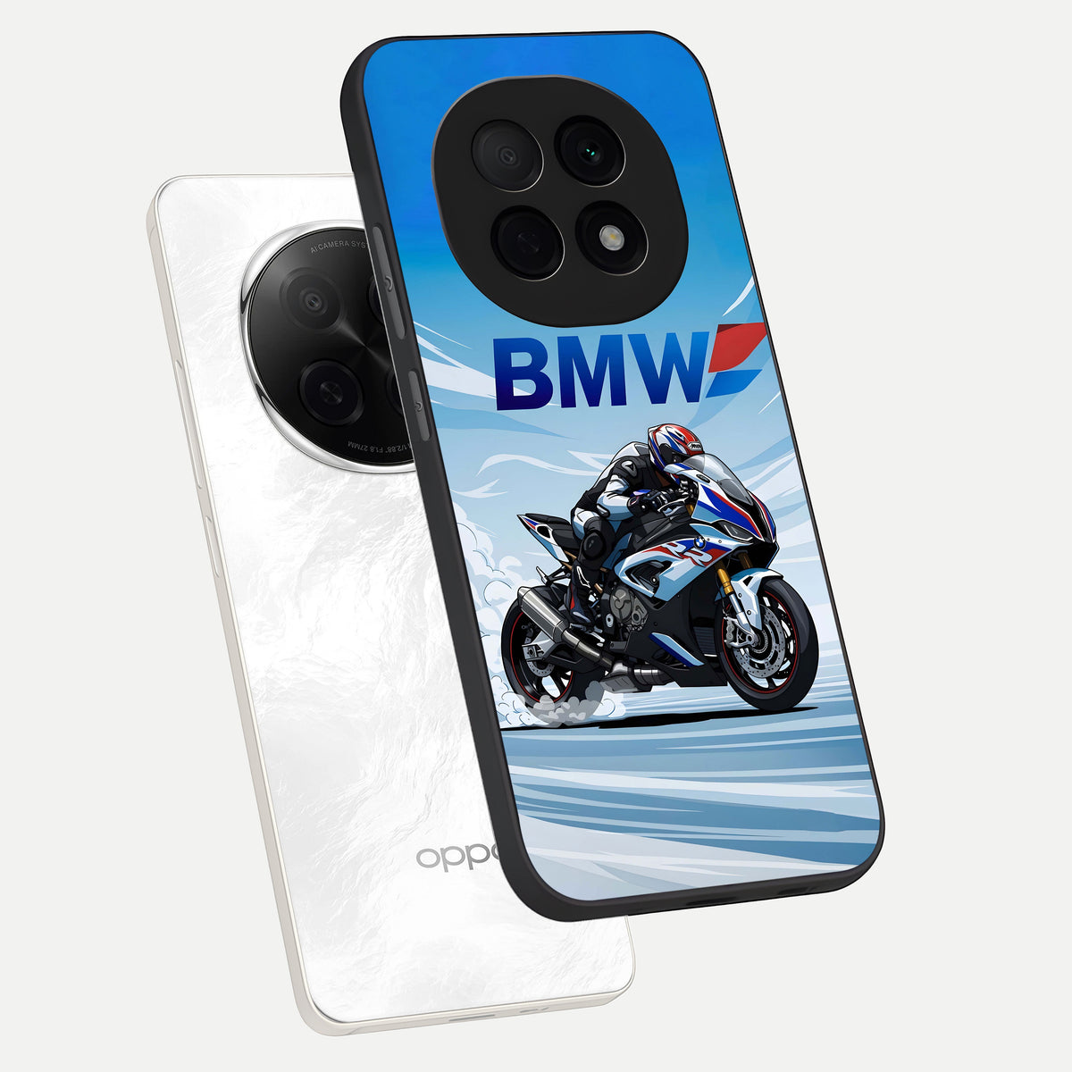  BMW Power Drift phone case For Oppo F29 Pro 5G showing premium glass back cover with detailed artwork