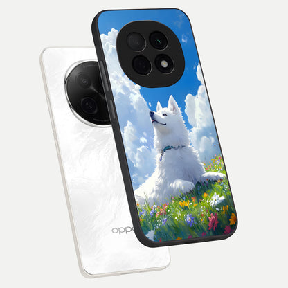  Blissful Cloud Pup phone case For Oppo F29 Pro 5G showing premium glass back cover with detailed artwork