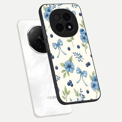  Blue Flower And Bow phone case For Oppo F29 Pro 5G showing premium glass back cover with detailed artwork