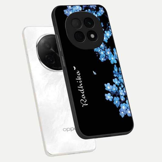  Blue Petal Dream Custom Name phone case For Oppo F29 Pro 5G showing premium glass back cover with detailed artwork