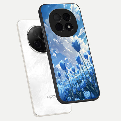 Blue Tulip Clouds phone case For Oppo F29 Pro 5G showing premium glass back cover with detailed artwork