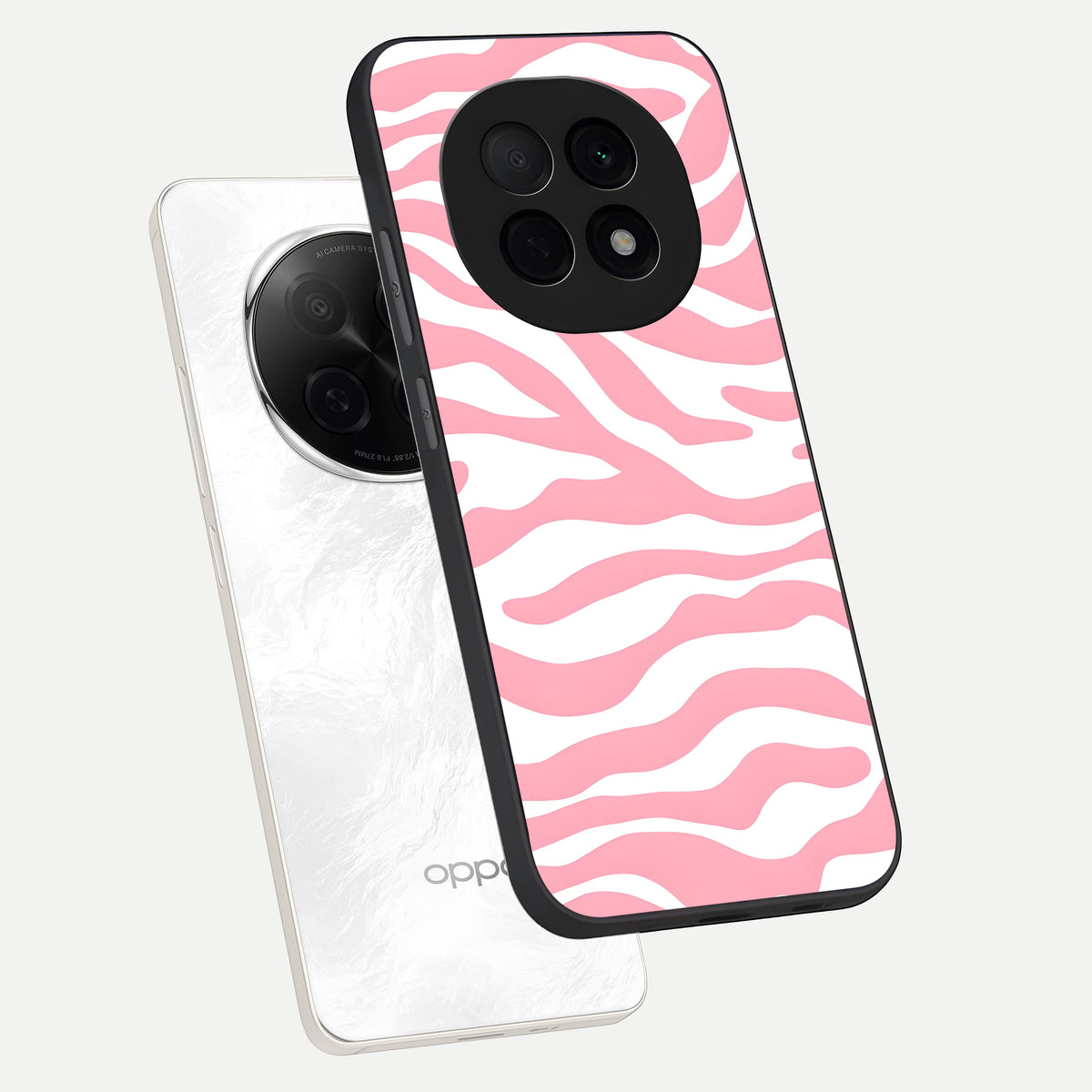  Blush Zebra Flow phone case For Oppo F29 Pro 5G showing premium glass back cover with detailed artwork
