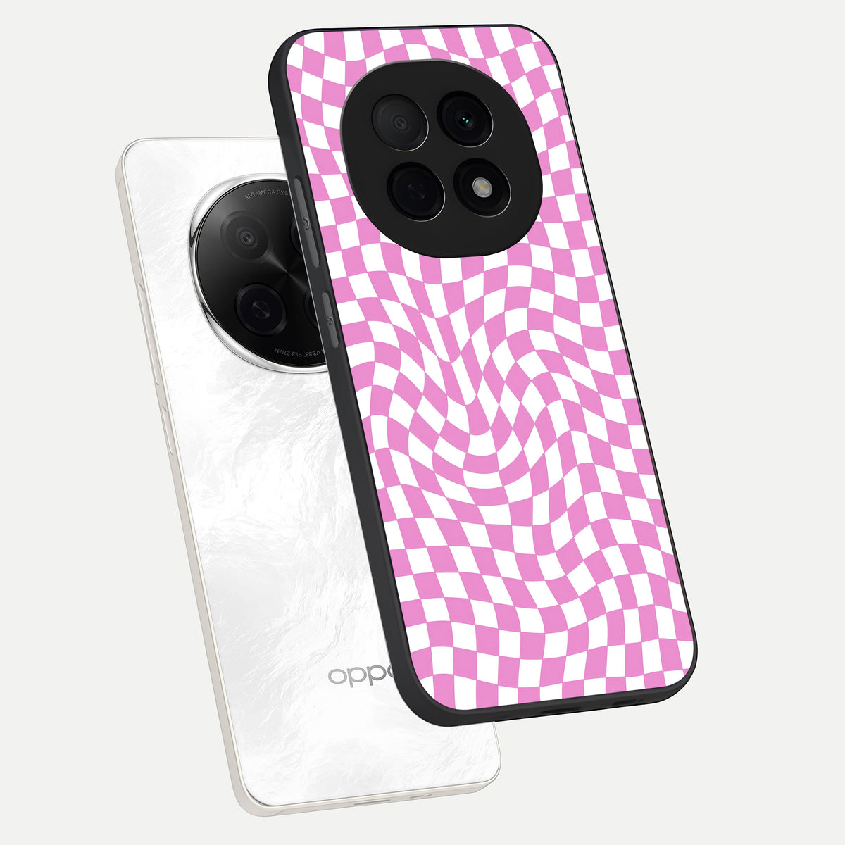  Bubblegum Check Wave phone case For Oppo F29 Pro 5G showing premium glass back cover with detailed artwork