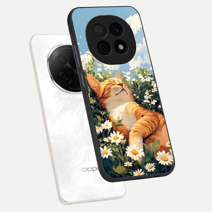  Cat And Flowers View phone case For Oppo F29 Pro 5G showing premium glass back cover with detailed artwork