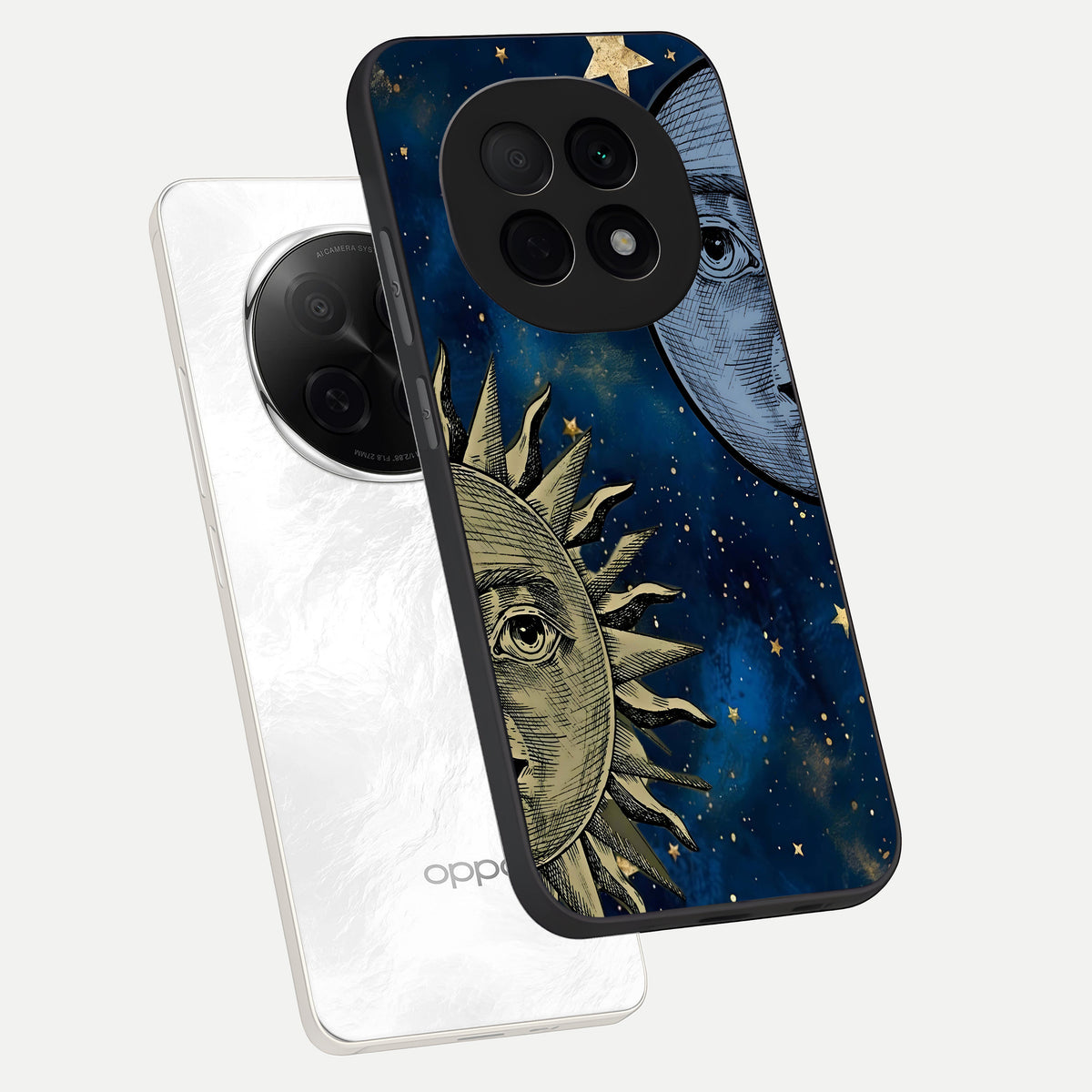  Celestial Moon With Sun phone case For Oppo F29 Pro 5G showing premium glass back cover with detailed artwork