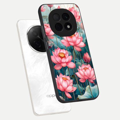  Celestial Pink Lotus phone case For Oppo F29 Pro 5G showing premium glass back cover with detailed artwork