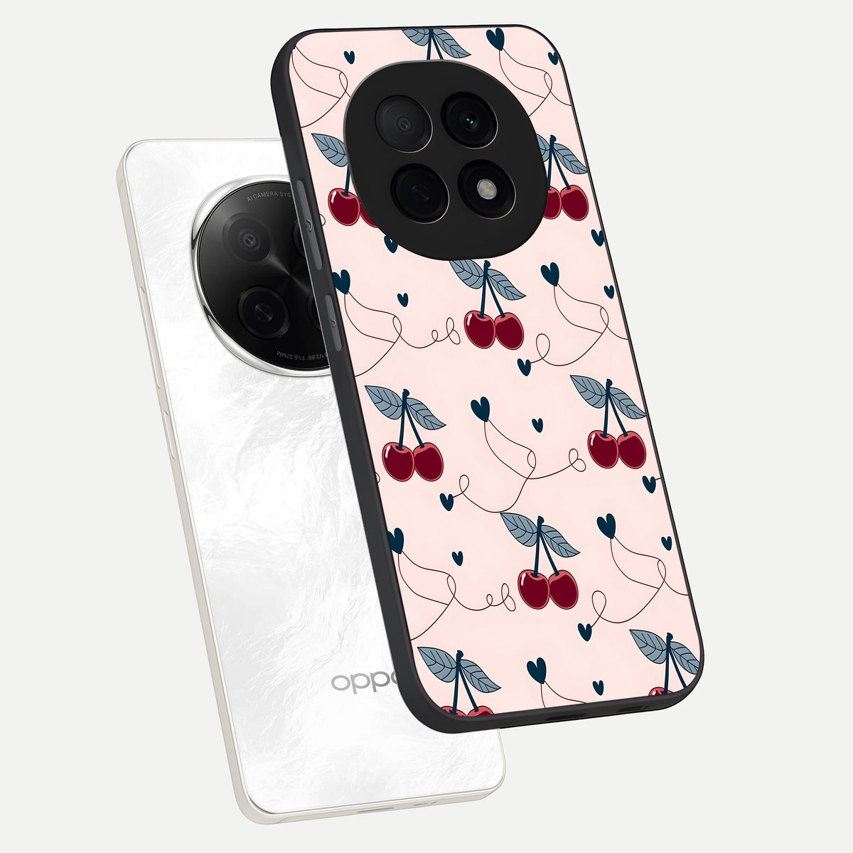  Cherry Heart Line phone case For Oppo F29 Pro 5G showing premium glass back cover with detailed artwork