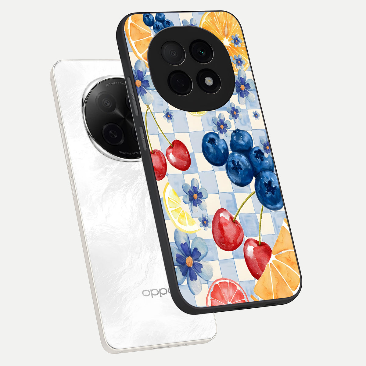  Citrus Bloom Joy phone case For Oppo F29 Pro 5G showing premium glass back cover with detailed artwork