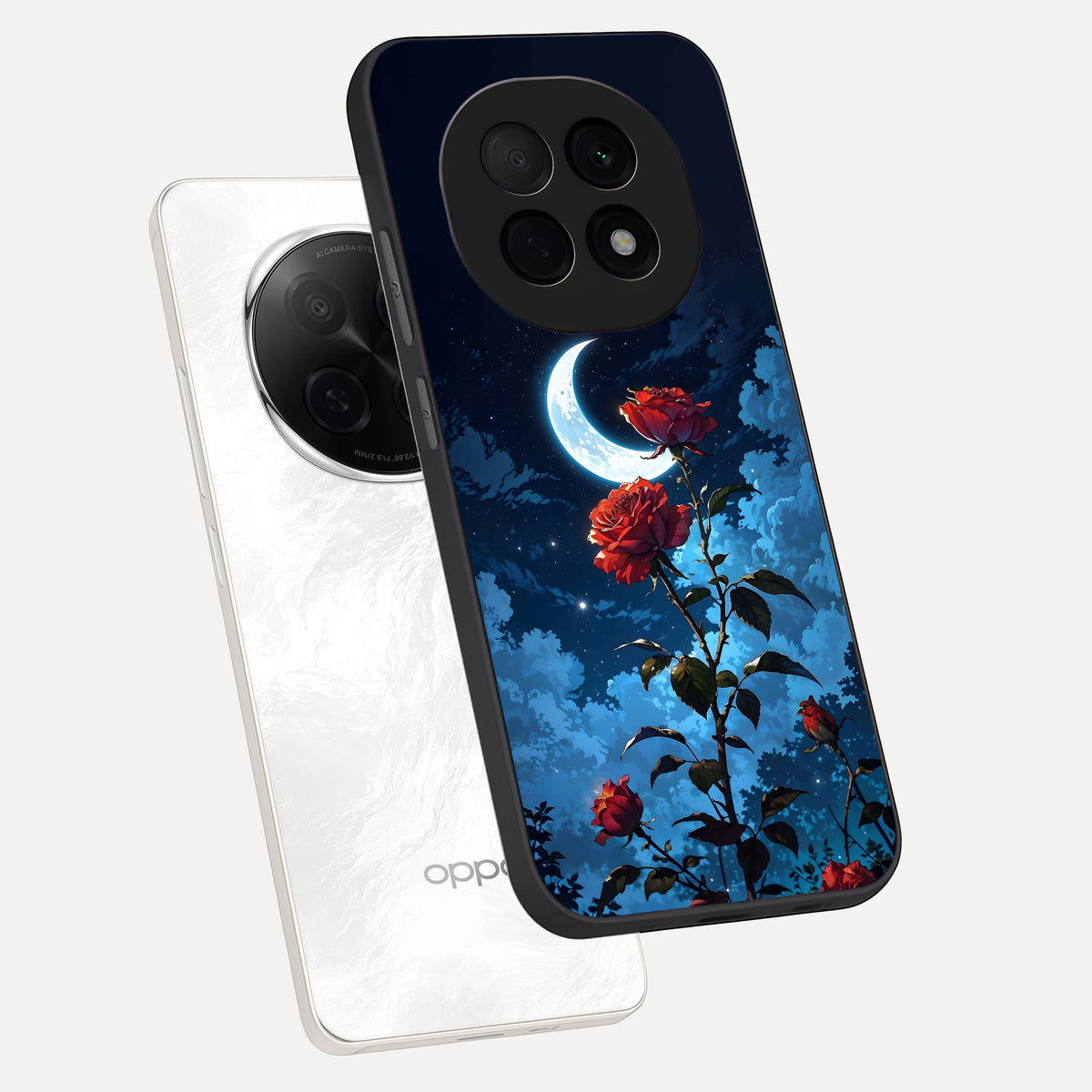  Crimson Rose Moon phone case For Oppo F29 Pro 5G showing premium glass back cover with detailed artwork