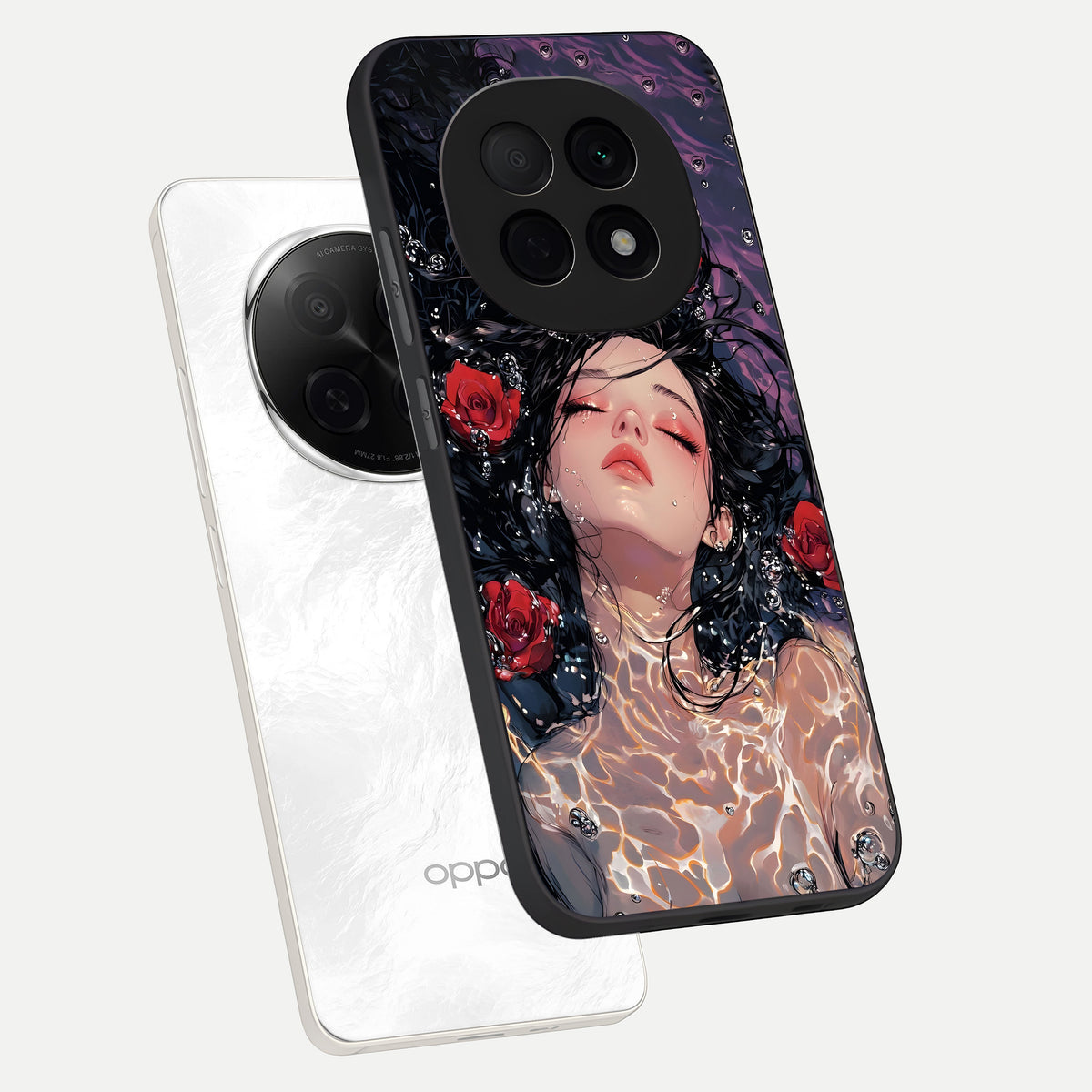  Crimson Rose Serenity phone case For Oppo F29 Pro 5G showing premium glass back cover with detailed artwork