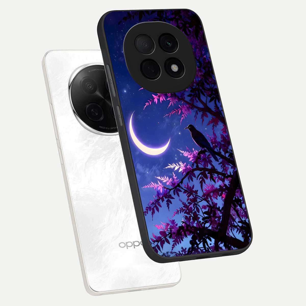  Crow And Moon Scenery phone case For Oppo F29 Pro 5G showing premium glass back cover with detailed artwork