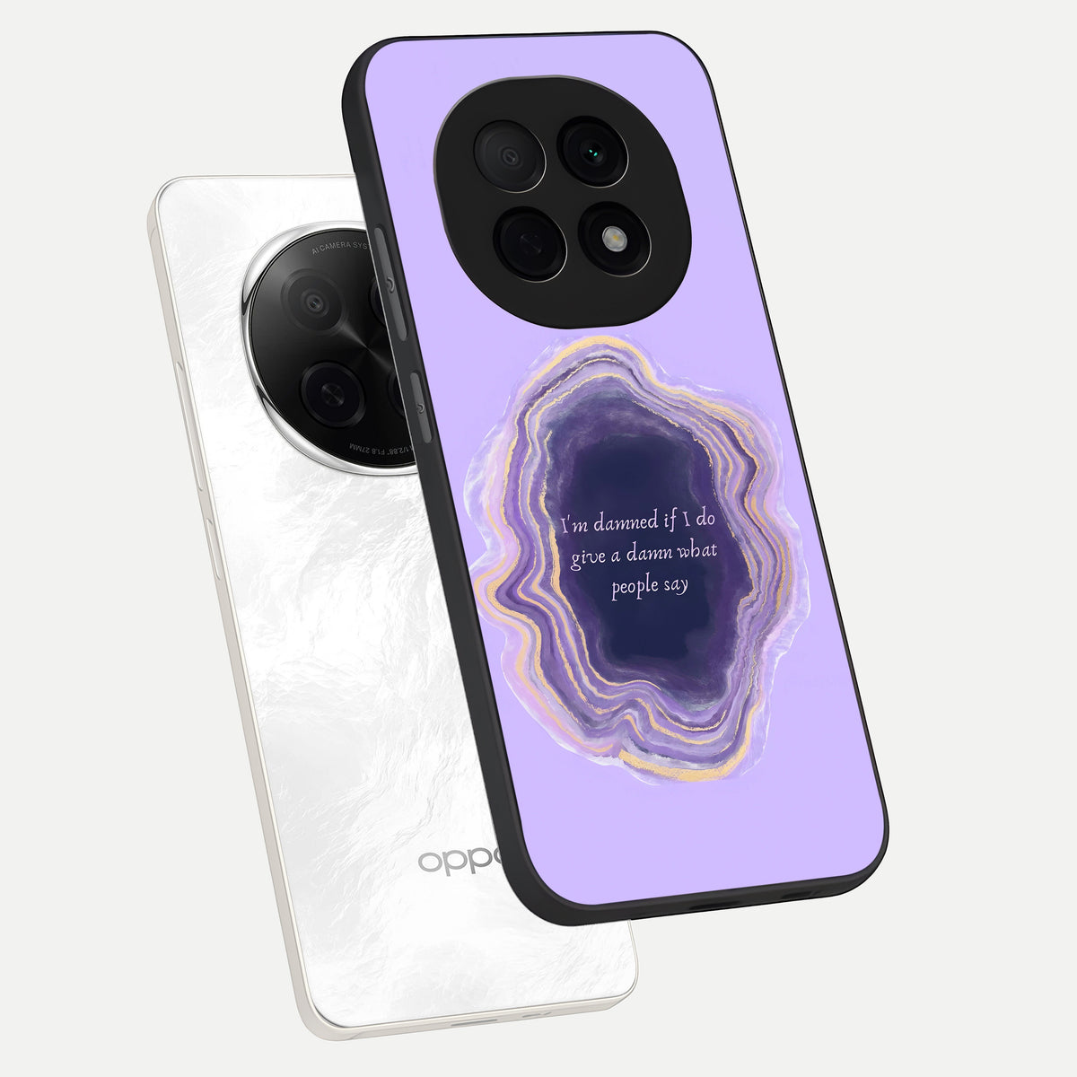  Damned People Quote phone case For Oppo F29 Pro 5G showing premium glass back cover with detailed artwork