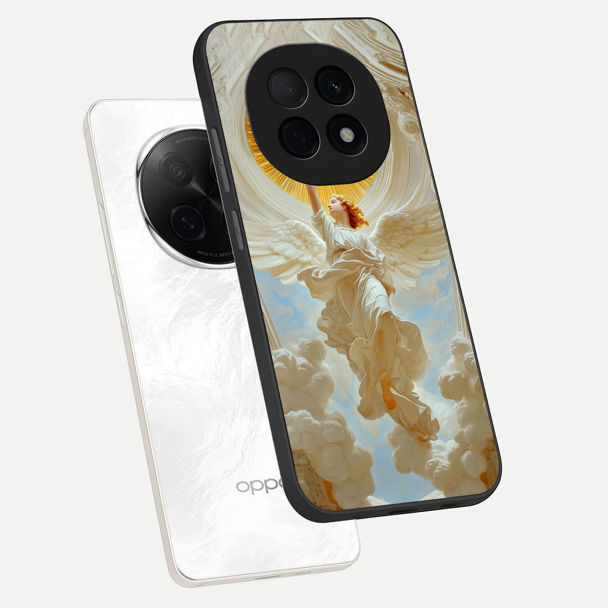  Divine Light Angel phone case For Oppo F29 Pro 5G showing premium glass back cover with detailed artwork