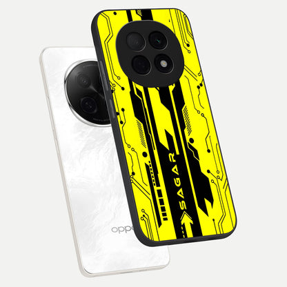  Electric Pulse CYBERPUNK Custom Name phone case For Oppo F29 Pro 5G showing premium glass back cover with detailed artwork