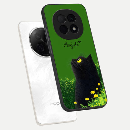  Emerald Cat Custom Name phone case For Oppo F29 Pro 5G showing premium glass back cover with detailed artwork