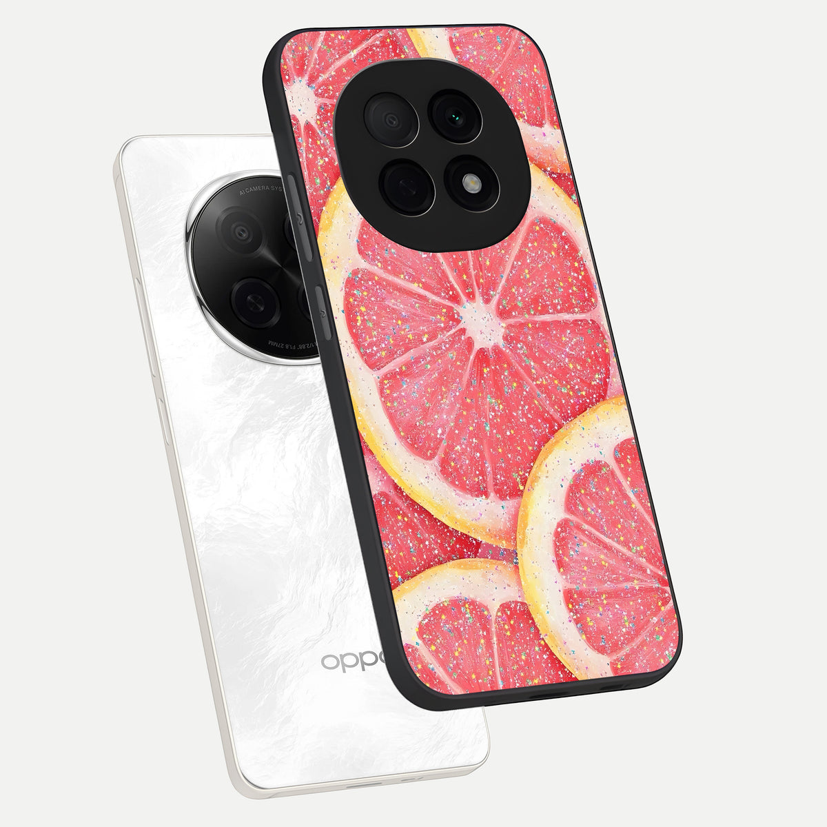  Glitter Grapefruit phone case For Oppo F29 Pro 5G showing premium glass back cover with detailed artwork