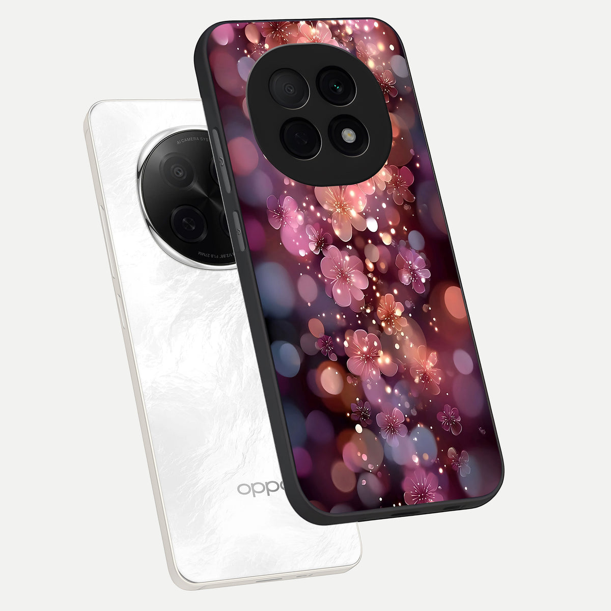  Glowing Petal Bliss phone case For Oppo F29 Pro 5G showing premium glass back cover with detailed artwork