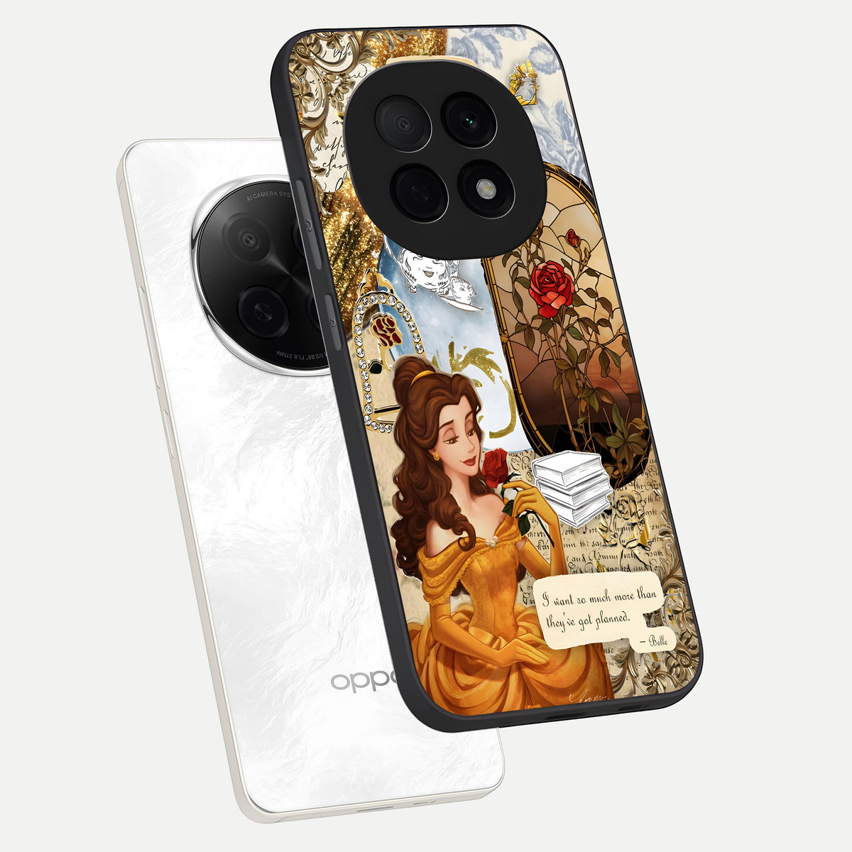  Golden Dream Belle phone case For Oppo F29 Pro 5G showing premium glass back cover with detailed artwork