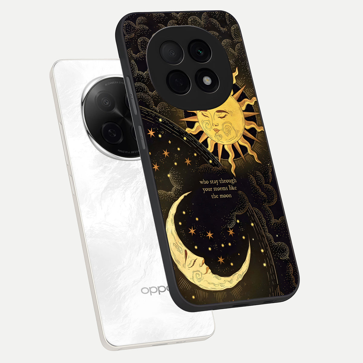  Golden Lunar Love phone case For Oppo F29 Pro 5G showing premium glass back cover with detailed artwork