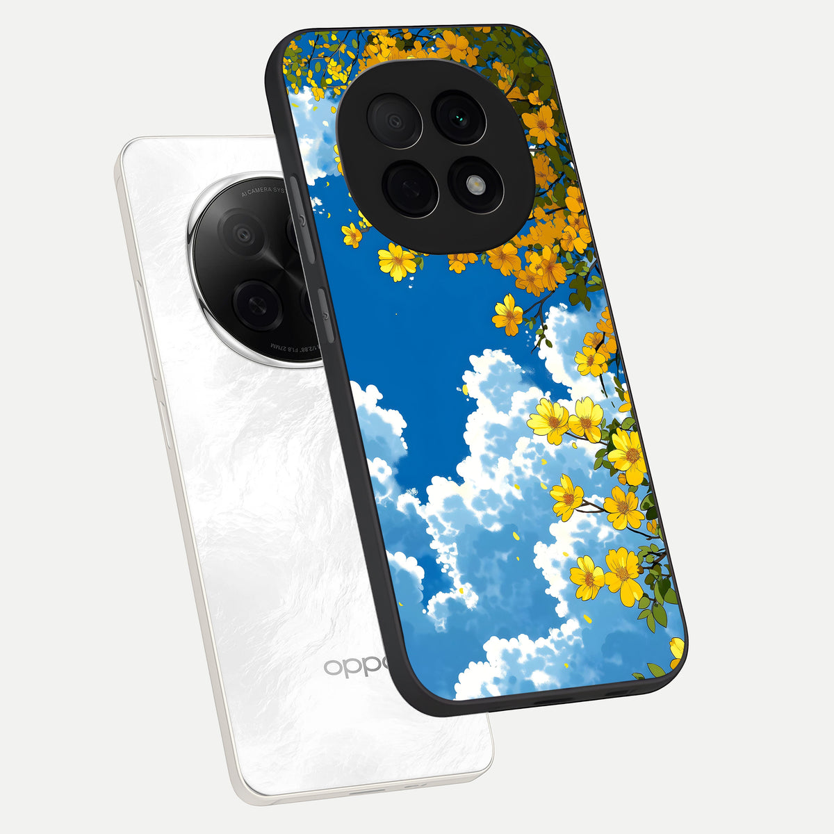  Golden Petal Sky phone case For Oppo F29 Pro 5G showing premium glass back cover with detailed artwork