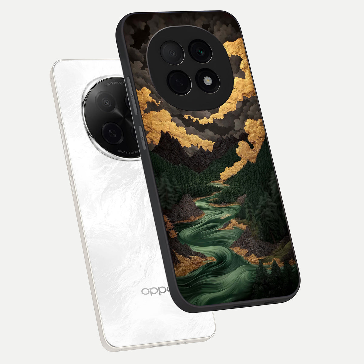 Golden River Moon phone case For Oppo F29 Pro 5G showing premium glass back cover with detailed artwork