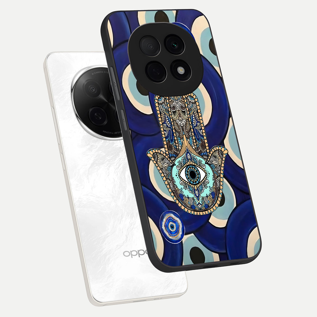  Hamsa Divine Guard phone case For Oppo F29 Pro 5G showing premium glass back cover with detailed artwork