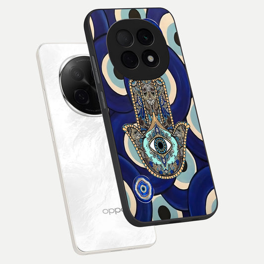  Hamsa Divine Guard phone case For Oppo F29 Pro 5G showing premium glass back cover with detailed artwork
