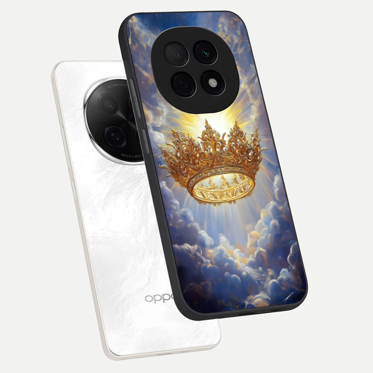  Heavenly Crown Light phone case For Oppo F29 Pro 5G showing premium glass back cover with detailed artwork