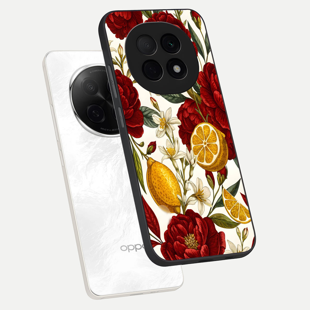  Lemon Rose Charm phone case For Oppo F29 Pro 5G showing premium glass back cover with detailed artwork