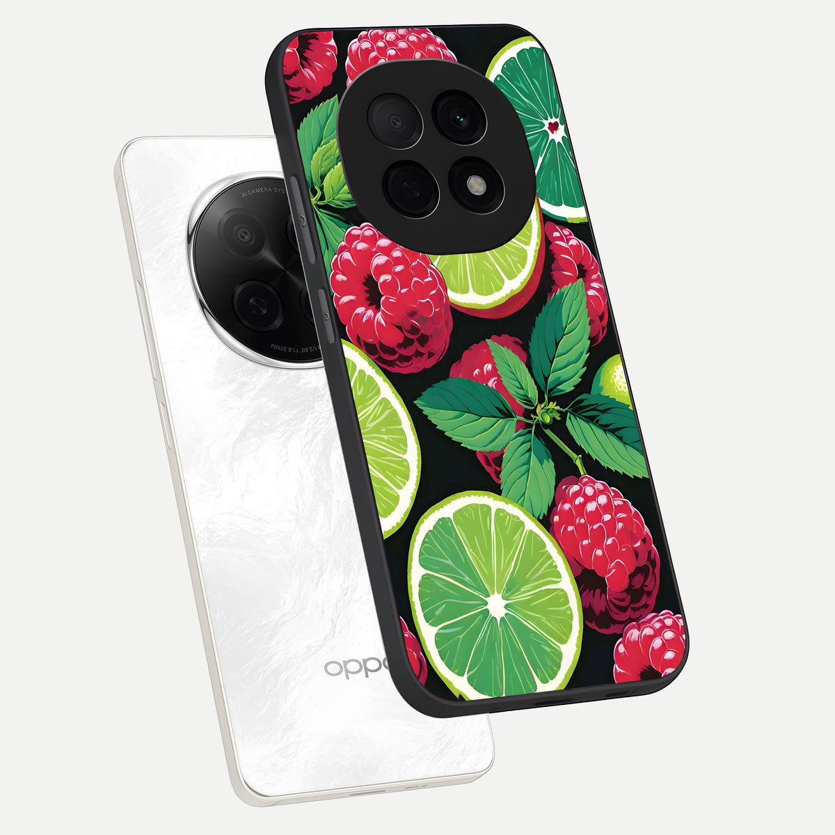 Lime and Raspberry Pattern phone case For Oppo F29 Pro 5G showing premium glass back cover with detailed artwork