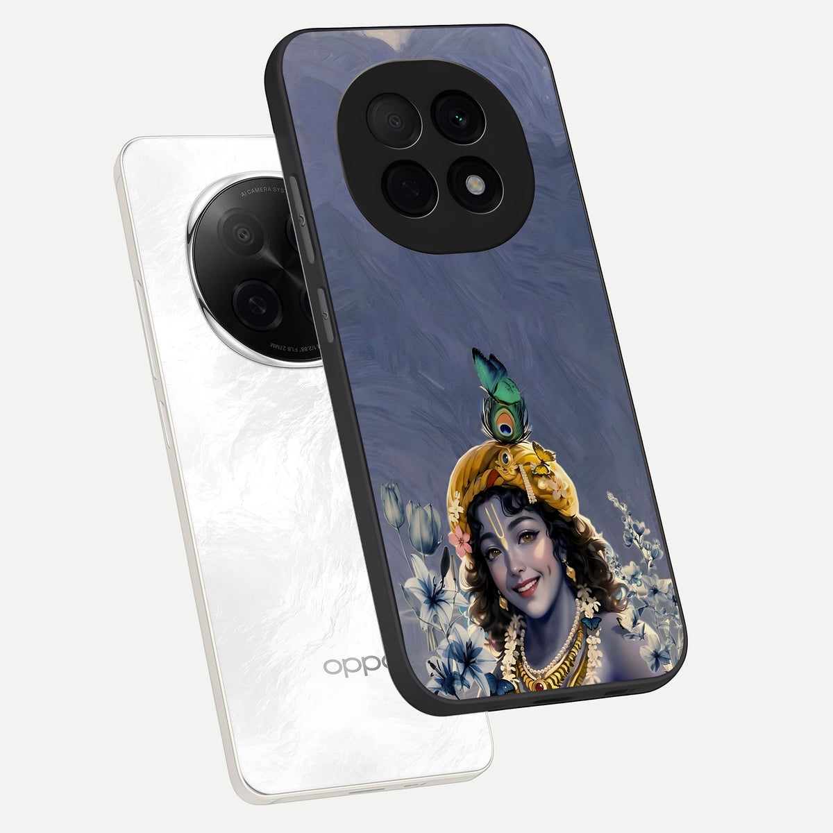  Lord Krishna phone case For Oppo F29 Pro 5G showing premium glass back cover with detailed artwork