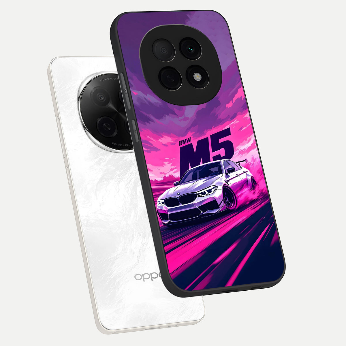  MS Neon Car phone case For Oppo F29 Pro 5G showing premium glass back cover with detailed artwork