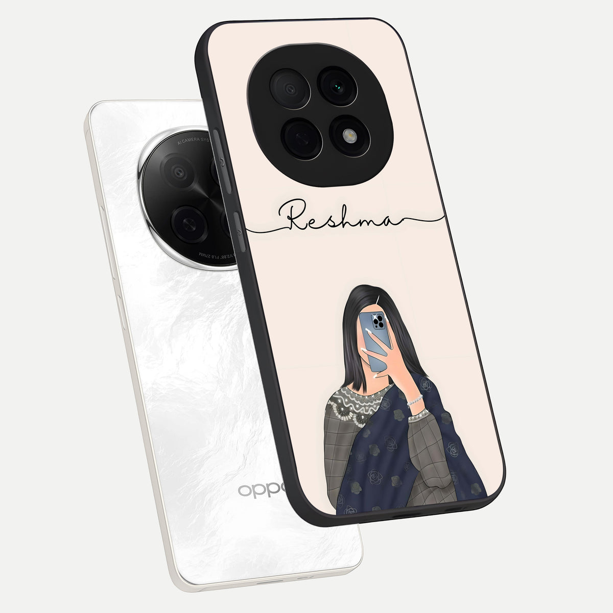  Mirror Mood Muse With Custom Name phone case For Oppo F29 Pro 5G showing premium glass back cover with detailed artwork
