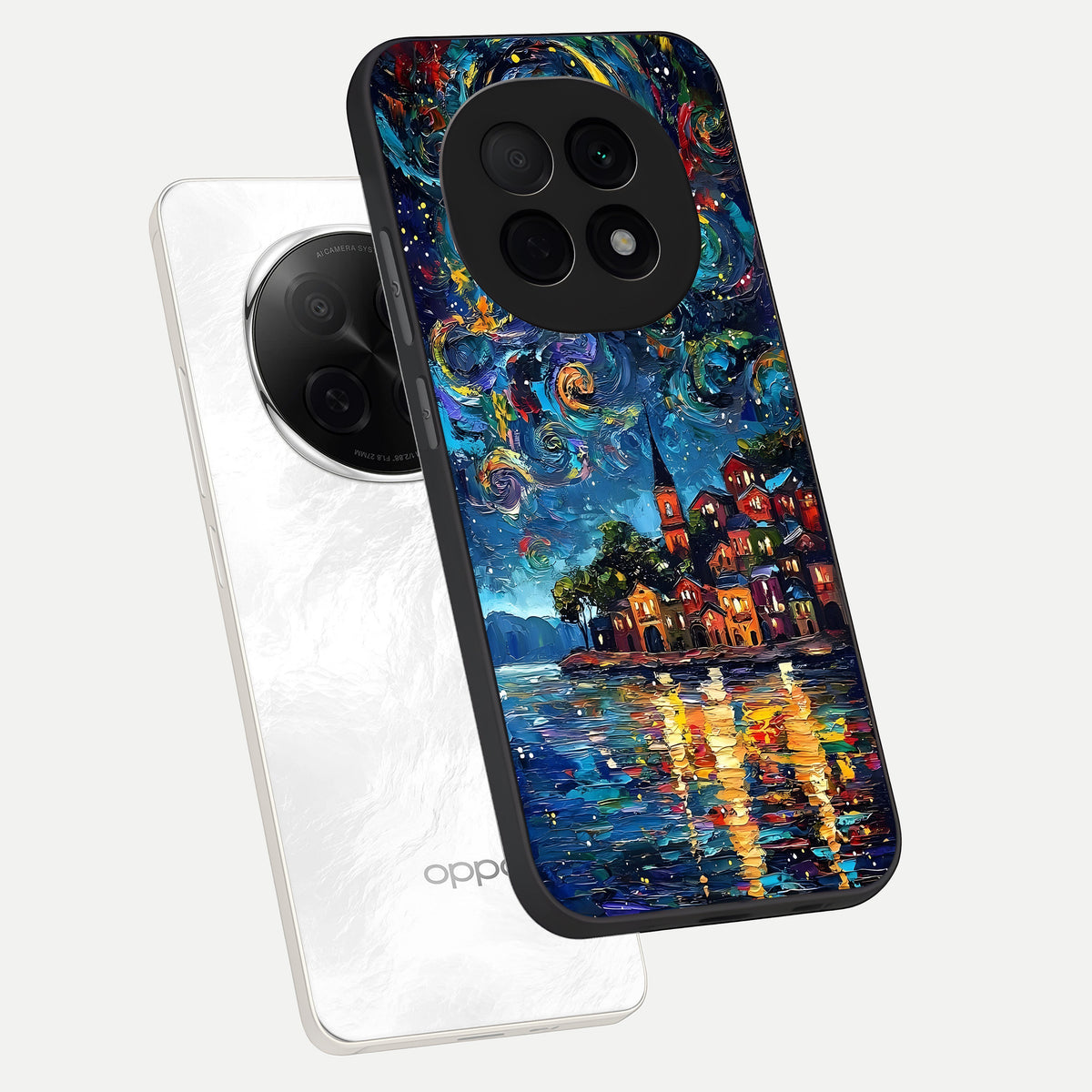  Moonlight Harbor Glow phone case For Oppo F29 Pro 5G showing premium glass back cover with detailed artwork