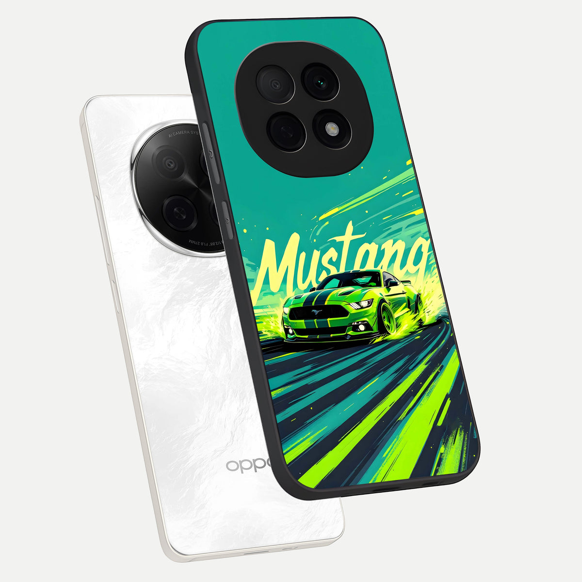  Mustang Bang phone case For Oppo F29 Pro 5G showing premium glass back cover with detailed artwork