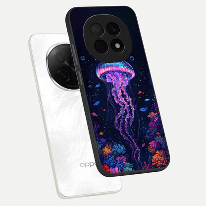  Neon Jellyfish phone case For Oppo F29 Pro 5G showing premium glass back cover with detailed artwork